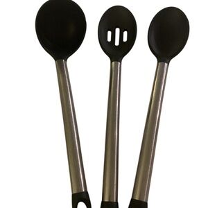 Silicone Cooking Utensils Lot Stainless Steel Spoon Ladle Slotted Spoon Black